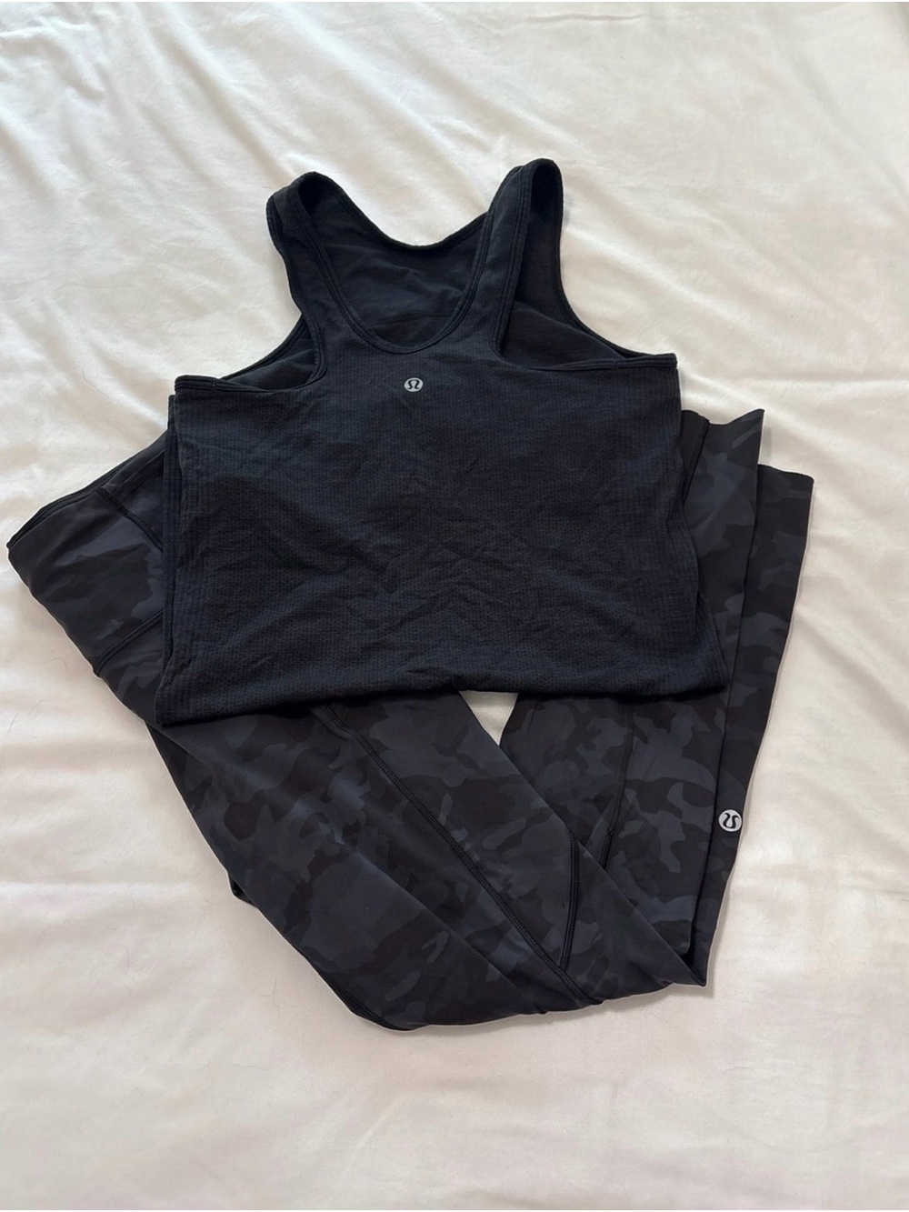 lululemon athletica Black Tank Top & Camo Leggings Set